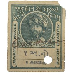 Court Fee Stamp of Morvee State Green Colour 1 Anna - Used Condition as per Image.