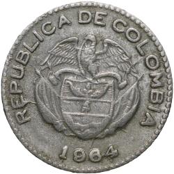 Alternative view of Old Copper-Nickel 10 Pesos of Colombia Country (AD 1964) with portrait of Indio Chief