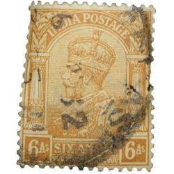 Postage Stamp of George V 6 Annas Brown-Ochre Colour - Used Condition as per Image.