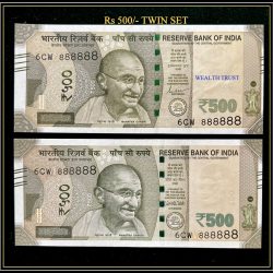 Rs 500 Twin Pair Gem Unc Very Unique Banknote Set Solid Number 6CW 888888