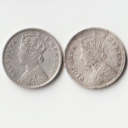 Extremely Fine Grade Combo Set of Two Anna 1900-1901 Silver Coin of Victoria Empress British India Queen Coinage