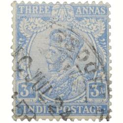 Postal Stamp of George V 3 Annas Dull Blue Colour Used as per Image.