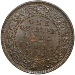 Alternative view of Bronze 1/4 Anna of George V (AD 1934) of Calcutta Mint About UNC Grade