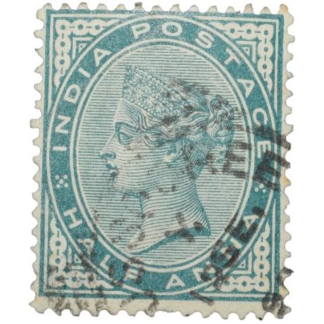 Postal Stamp of Victoria 1/2 Anna - Dull Green Colour - Used as per Image.