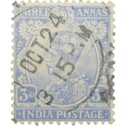 Postal Stamp of George V 3 Annas Dull Blue Colour Used as per Image.
