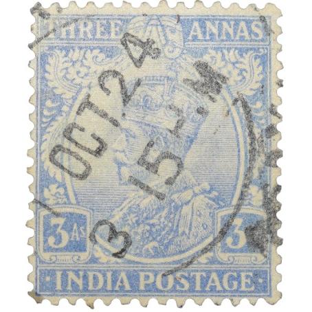 Postal Stamp of George V 3 Annas Dull Blue Colour Used as per Image.