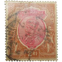 Postal Stamp of George V 2 Rupees Pink-Brown Colour Used as per Image.