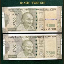 Rs 500 Twin Pair Gem Unc Very Unique Banknote Set Solid Number 3KS 888888