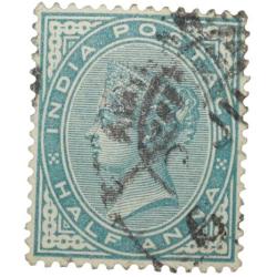 Postal Stamp of Victoria 1/2 Anna - Dull Green Colour - Used as per Image.