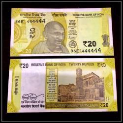 Rs 20 INDIA BANKNOTE SOLID NUMBER 444444 GEM UNC LATEST ISSUE UNIQUE