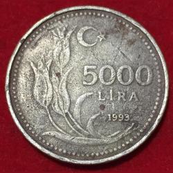 1993 Turkey 5000 Lira Rare Coin Lowest Price #N196