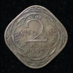 India - British 2 Annas 1942 - George VI Coin #Z-347