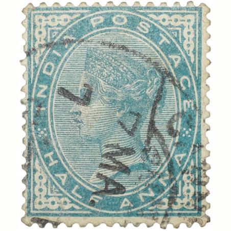 Postal Stamp of Victoria 1/2 Anna - Dull Green Colour - Used as per Image.