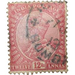 Postal Stamp of George V 12 Annas Dark-Pink Colour Used as per Image.