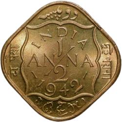 Alternative view of Nickel-Brass 1/2 Anna of George VI (AD 1942) of Bombay Mint in UNC Grade Rare