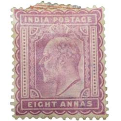 Postal Stamp of Edward VII 8 Annas Purple Colour Used as per Image.