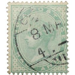 Postal Stamp of Victoria 1/2 Anna - Dull Green Colour - Used as per Image.