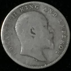 Alternative view of 1906 Edward Silver Two Anna British India Coin#S306