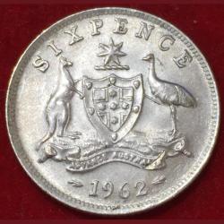 1962 Australia 6 Pence - Elizabeth II with "F:D:" Silver Coin #N236
