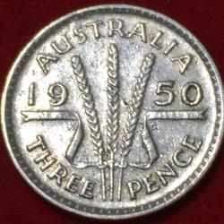 1950 Australia 3 Pence - George VI without "IND:IMP" Silver Rare Coin #M4