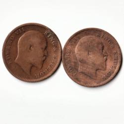 Alternative view of 2 Coins Combo of 1/4 Quarter Anna 1907-1908 Edward VII Bronze Coin Of British India