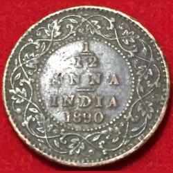 1890 India - British ¹⁄₁₂ Anna - Victoria Top Condition Rare Coin Lowest Price #F80