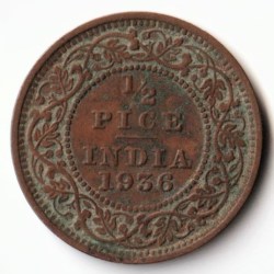 1/2 Pice 1936 Bronze Coin of George V British India Coinage Standard Circulation Coin