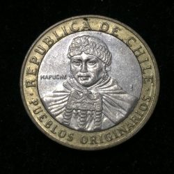 Alternative view of Chile 100 Pesos 2009 Lowest price Bimetallic Coin #D-11