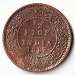 Rare 1/2 Pice 1917 Bronze Coin of King George V Standard Circulation Coin of British India