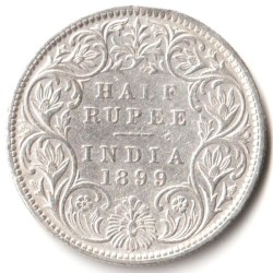Half Rupee 1899 Bombay Mint of Victoria Empress SCARE Collectible British India Silver Coin
