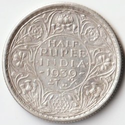 Half Rupee 1939 Matured Head Silver Coin of King George VI British India Coinage