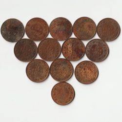 13 Coins Set of 1/12 Anna 1912 to 1939 Cooper Coins of King George V and George VI British India Coinage