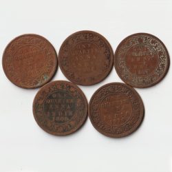 Rare 5 Coins Set of One Quarter Anna 1903 to 1910 Copper Coin of King Edward VII British India Coinage
