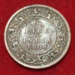 1898 India - British ½ Pice - Victoria Rare Coin #N110