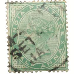 Postal Stamp of Victoria 1/2 Anna - Dull Green Colour - Used as per Image.