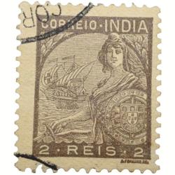Postal Stamp of India Portugues - Brown Colour 2 Reis - Used as per Image, Rare.