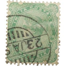 Postal Stamp of Victoria 2 Annas 6 Pies - Green Colour - Used Condition as per Image.