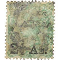 Postal Stamp of Victoria 4 Annas 6 Pies - Green Colour - Over Printed in Black 2-1/2 Annas - Used Co