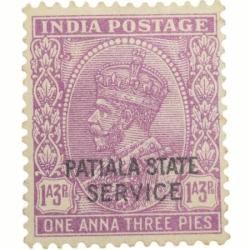 Postal Stamp of Indian Conventional States - Patiala George V Purple 1 Anna 3 Pies - 'Service Patial