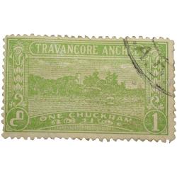 Postal Stamp of Travancore Anchel State 1 Chukram Green Colour - Used Condition as per Image.