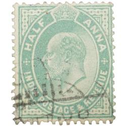 Postal Stamp of Edward VII 1/2 Anna Green Colour - Used as per Image.