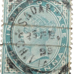 Postal Stamp of Victoria 1/2 Anna Green Colour - Used as per Image.