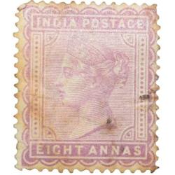 Postal Stamp of Victoria 8 Annas - Purple Colour - Used Condition as per Image.