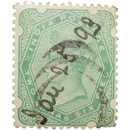 Postal Stamp of Victoria 2 Annas 6 Pies - Green Colour - Used Condition as per Image.