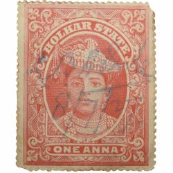 Postal Stamp of Indore State 1 Anna Red Colour - Young Portrait - Used Condition as per Image.