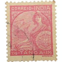 Postal Stamp of India Portugues - Red Colour 1-1/2 Tanga - Used as per Image, Rare.