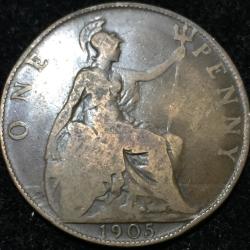 1905 United Kingdom 1 Penny - Edward VII Rare Lowest Price Coin #V94