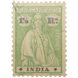 Postal Stamp of India Portugues - Green 1-1/2 Ries - Used as per Image.