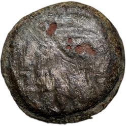 Cast Copper Coin of Bhadra/Mitra Dynasty (3rd - 2nd Cen. BC) with Chhatra above Elephant/Dharma Chak
