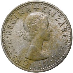 Alternative view of Copper-Nickel 6 Pence of Elizabeth II of United Kingdom (AD 1966) with Flowers